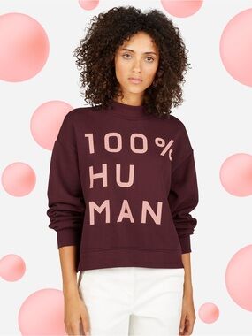 100% Human Unisex French Terry Sweatshirt in Large Print Burgundy XS